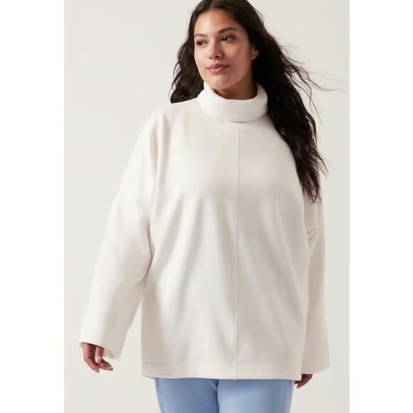 NEW Athleta Cozy Karma Funnel Neck Sweatshirt Size 1X White Soft Plush Pullover - Picture 1 of 12